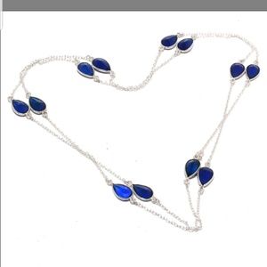 Long blue lapis sterling station necklace